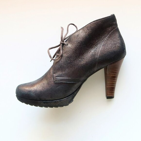 NEW Paul Green Shimmer Leather Lace Up High Heel Ankle Boots Booties Size 7.5 - Picture 9 of 16